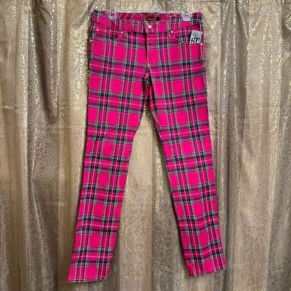 TRIPP NYC Daang Goodman Pink Plaid Rocker Skinny Jeans Pants Size